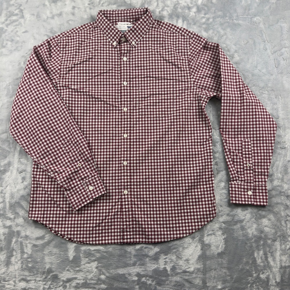 Old Navy Mens The Classic Shirt Burgundy Gingham Check Button Down Large Regular